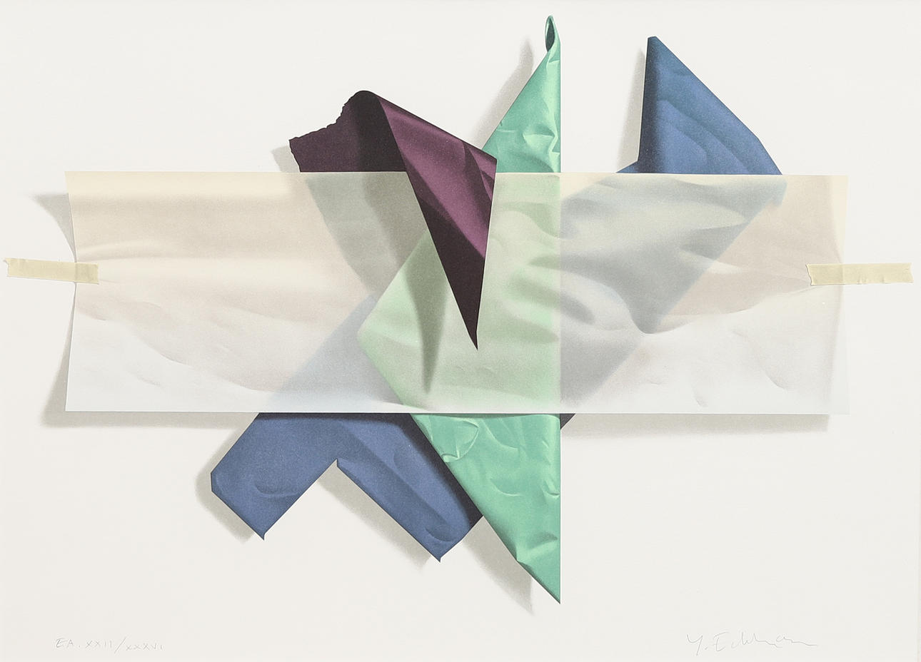 YRJÖ EDELMANN. "Paper objects with transparent", lithograph, signed and numbered EA XXII/XXXVI.
