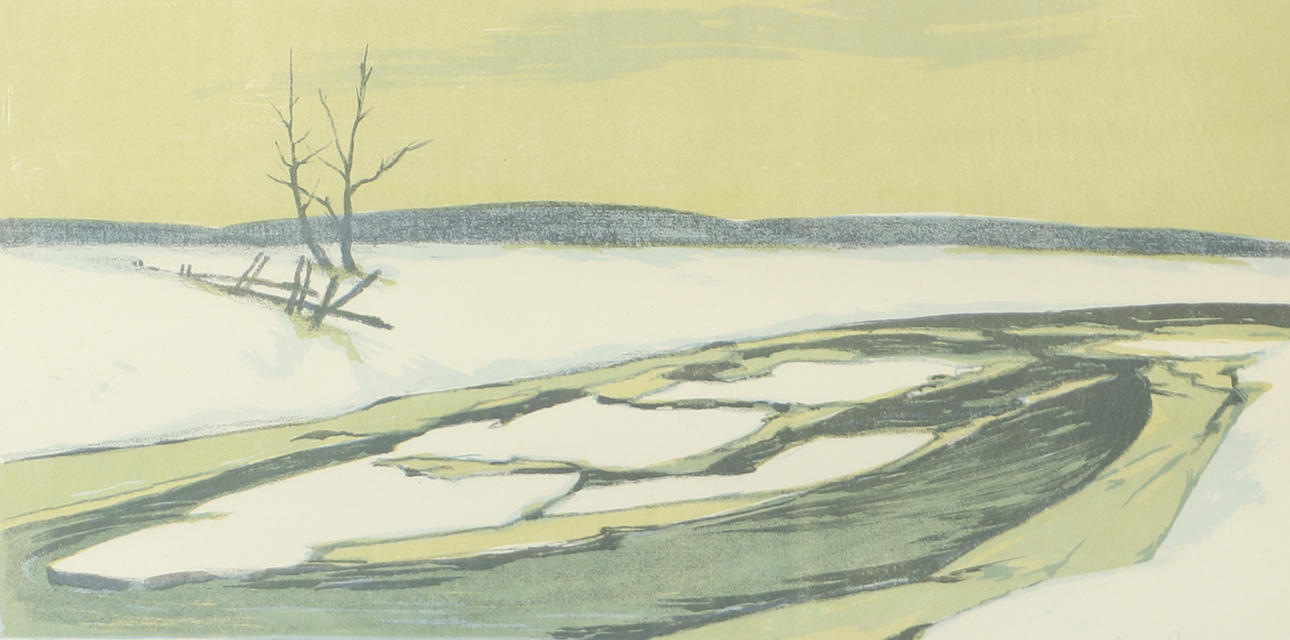 ONNI MANSNERUS. Winter landscape, colour lithograph, signed.