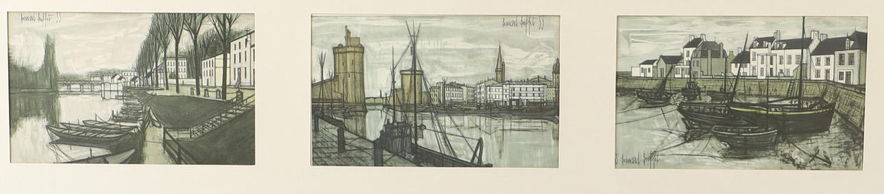 AFTER BERNARD BUFFET. Cityscapes, triptych, print.