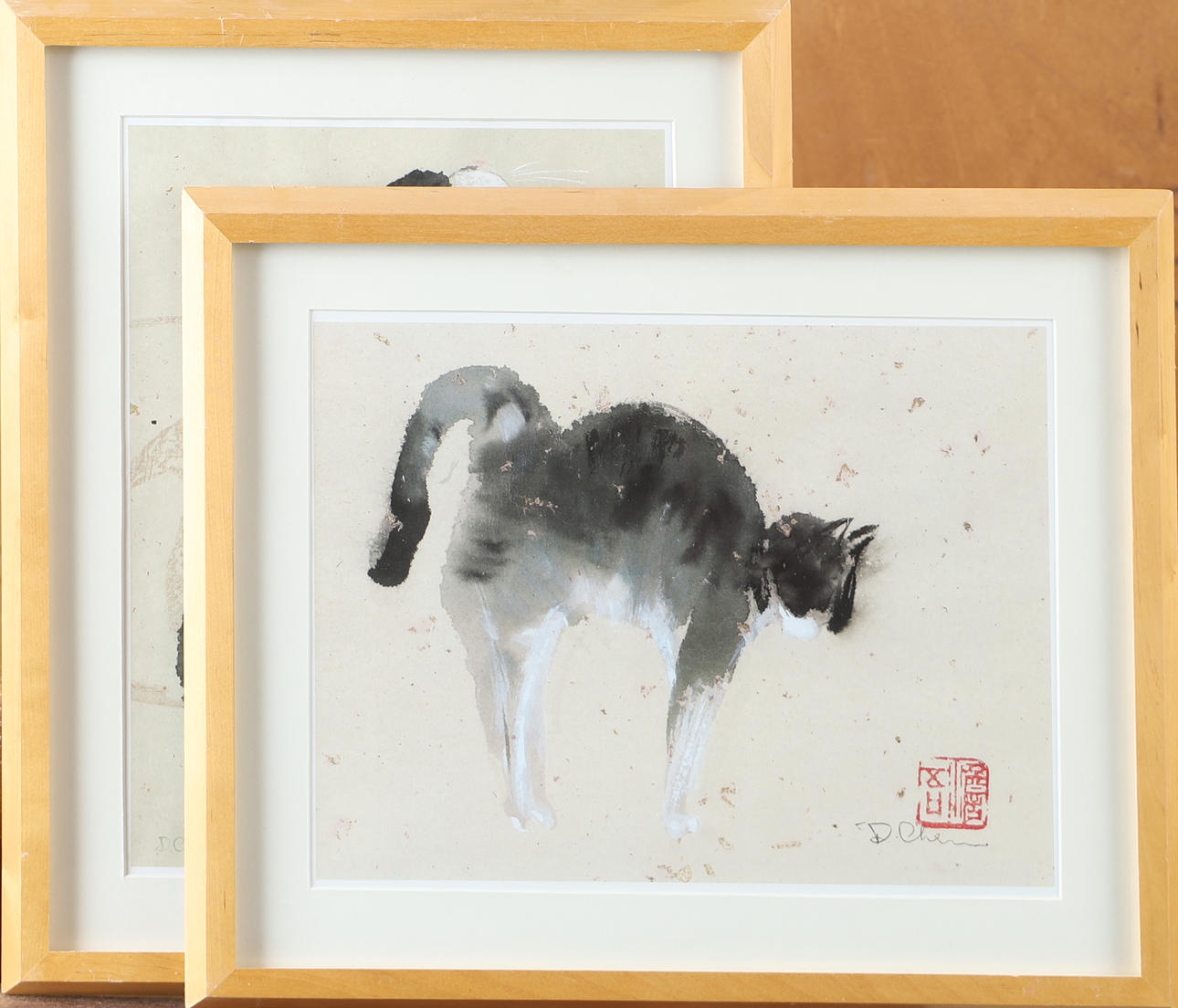 CHEN DEHONG. Cats, 2 framed prints, Asia.
