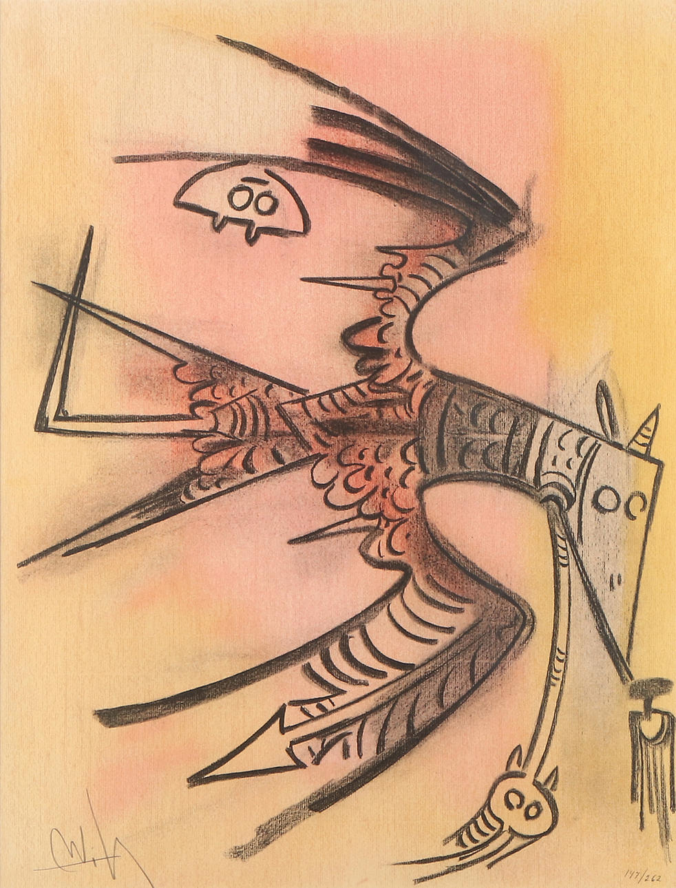 WILFREDO LAMM. Lithograph, 147/262. Mythical creature. Signed.