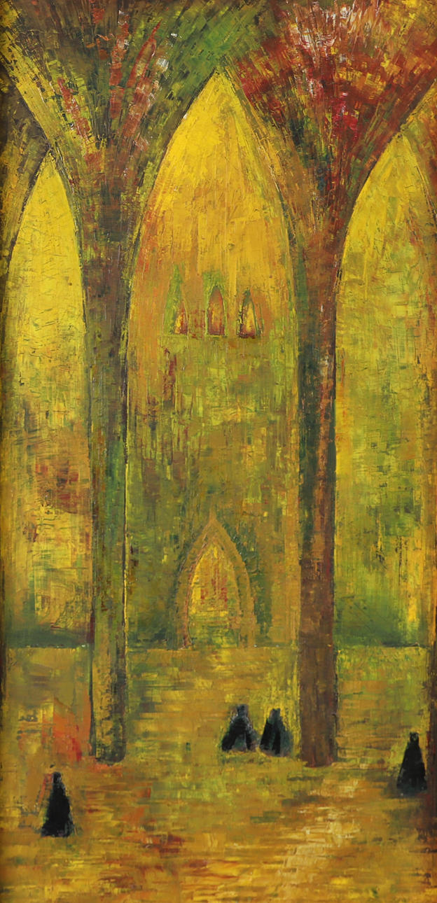 OIDENTIFIERAD KONSTNÄR. Cathedral, oil on panel, indistinctly signed.