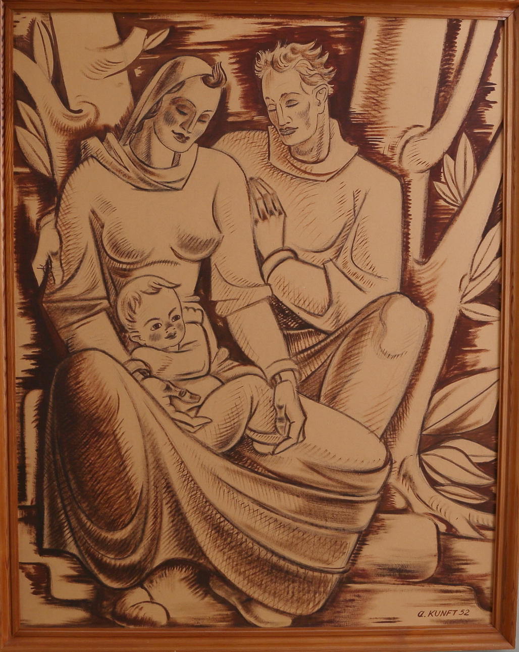 ALFRED KUNFT. Familjen, blandteknik, signerad och daterad -52.