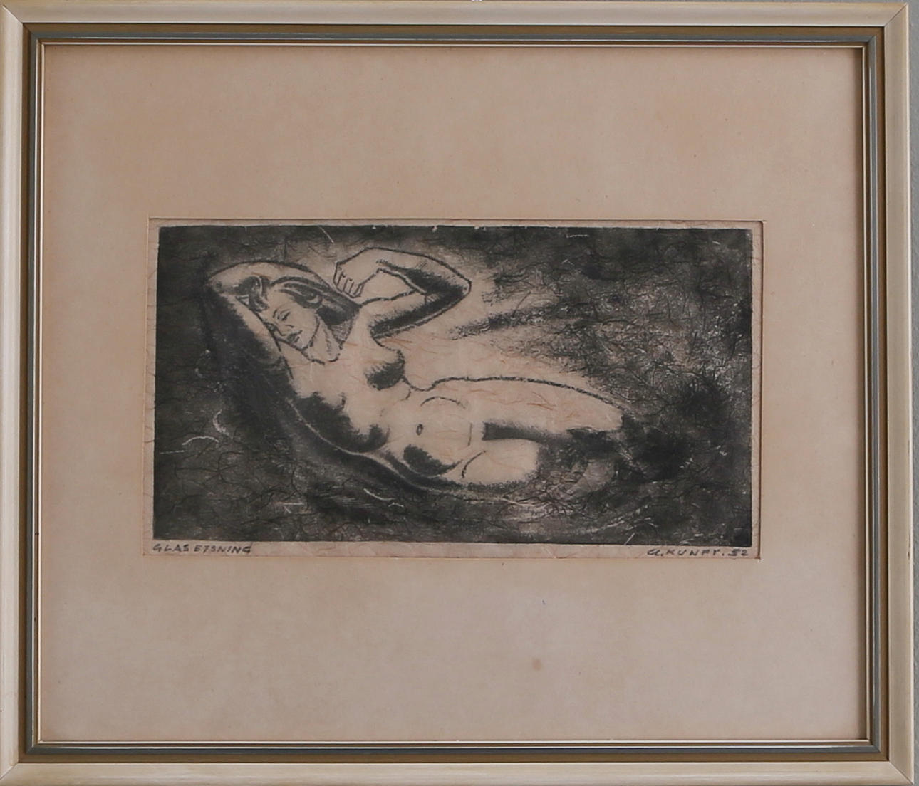 ALFRED KUNFT. Kvinnoporträtt, glasetsning, signerad och daterad -52.