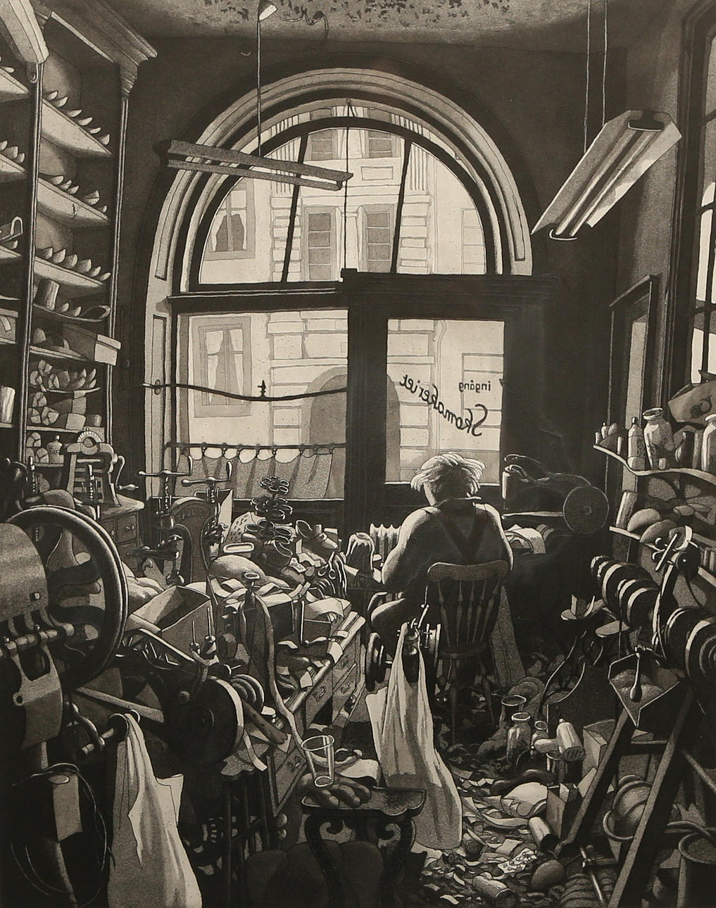 CHRISTINA RINGSBERG. etching, "Skomakaren", signed E.T.