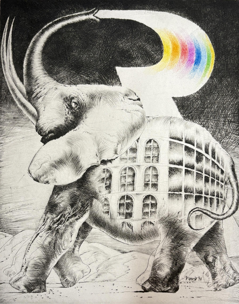 VOJNOV, DIMITRI. "Rendata Elefant", etching, 1996.