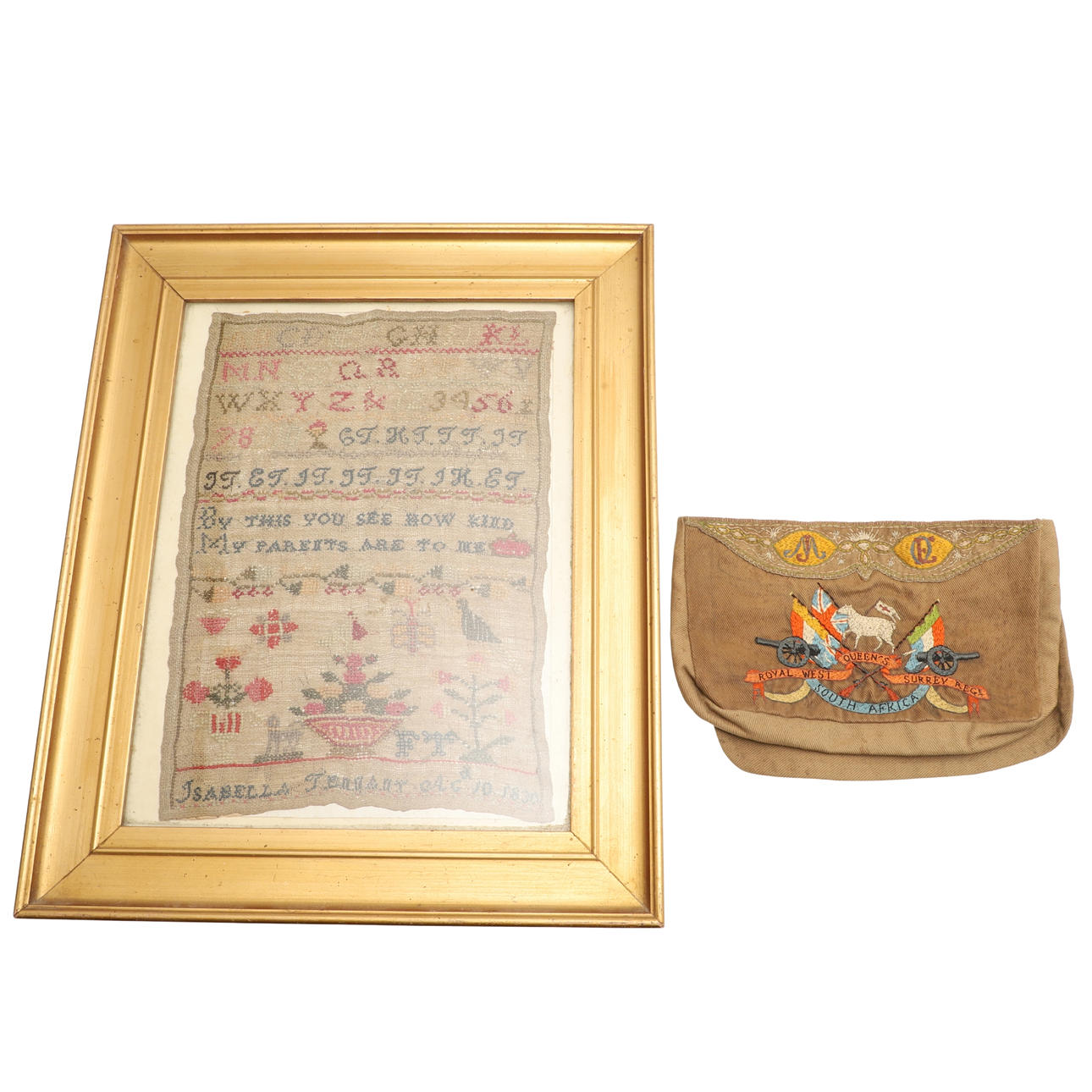 A REGENCY SAMPLER AND A BOER WAR EMBROIDERY.