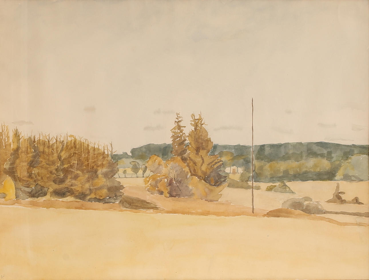 UNIDENTIFIED ARTIST, watercolour monogram signed HF.