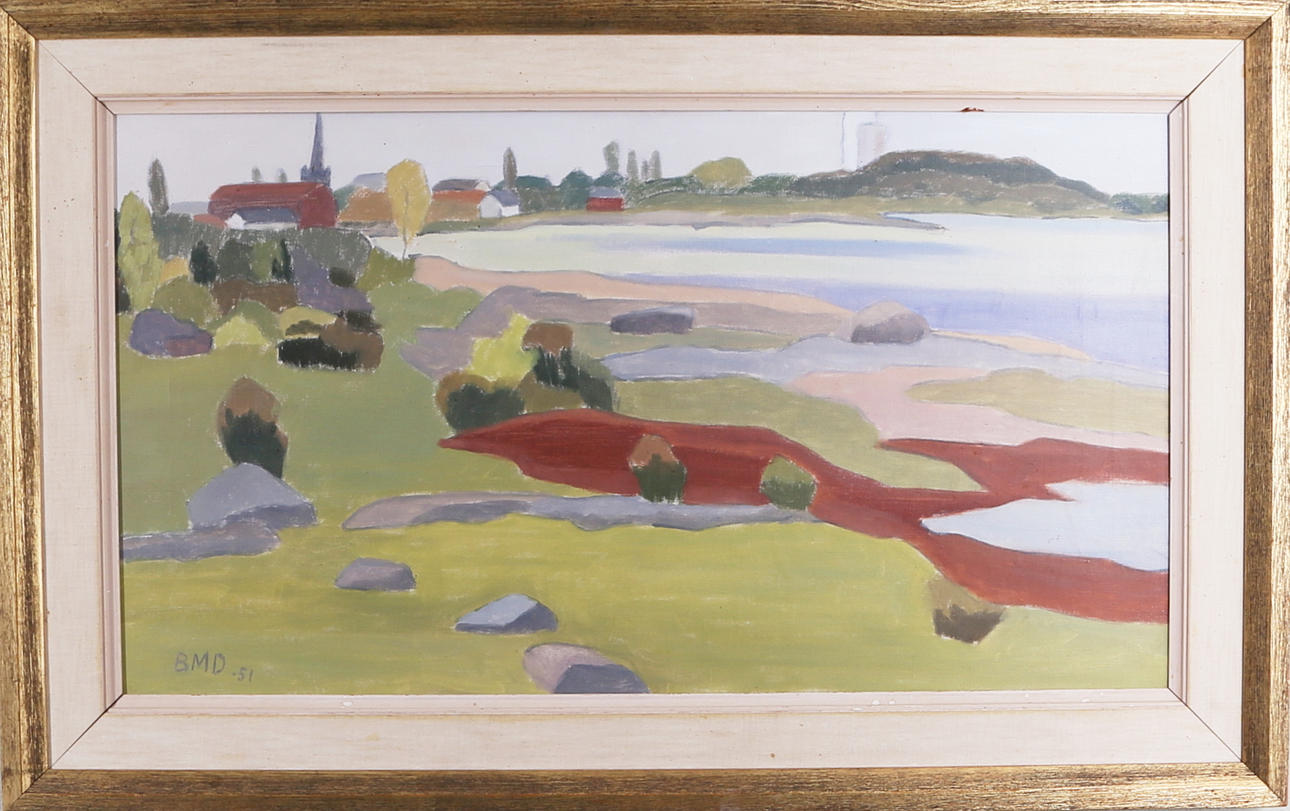 BARBRO DANIELSSON. Strandmotiv, olja på duk, signerad BMD.