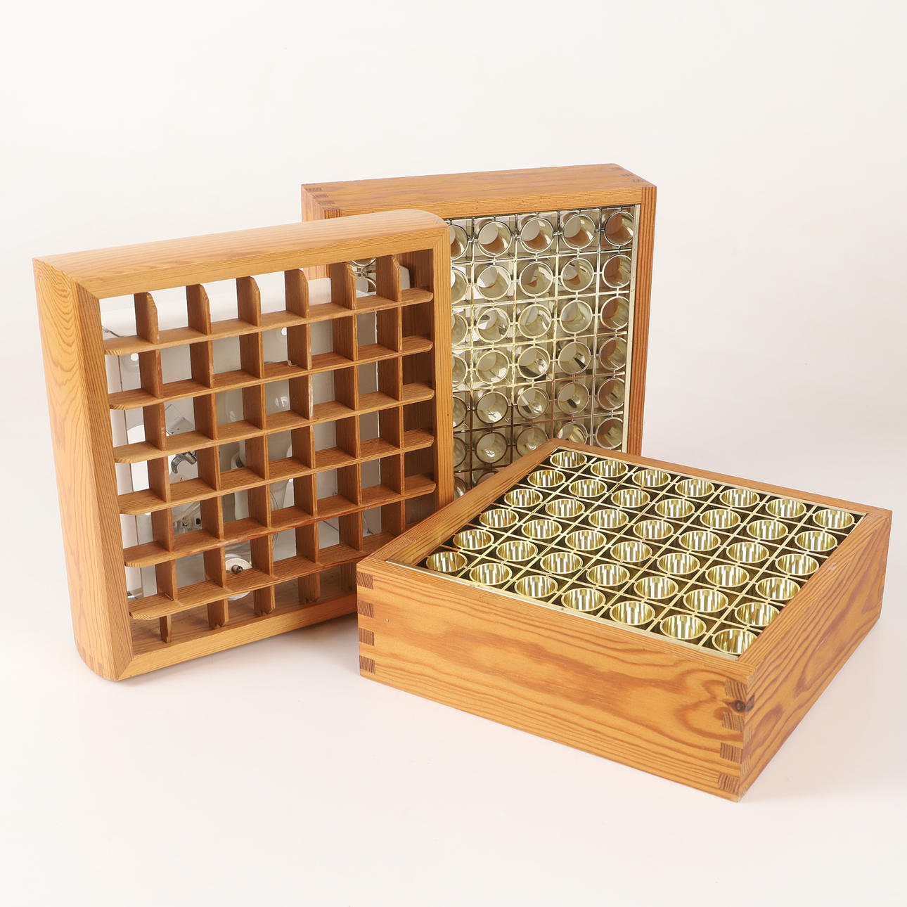 CEILING LIGHTS, 3 pieces, pine/plastic, 1970s/80s.