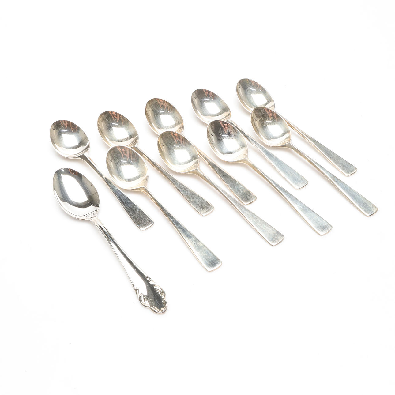 COFFEE SPOONS, 9+1, silver, mostly, MGAB, weight approx. 130 grams.