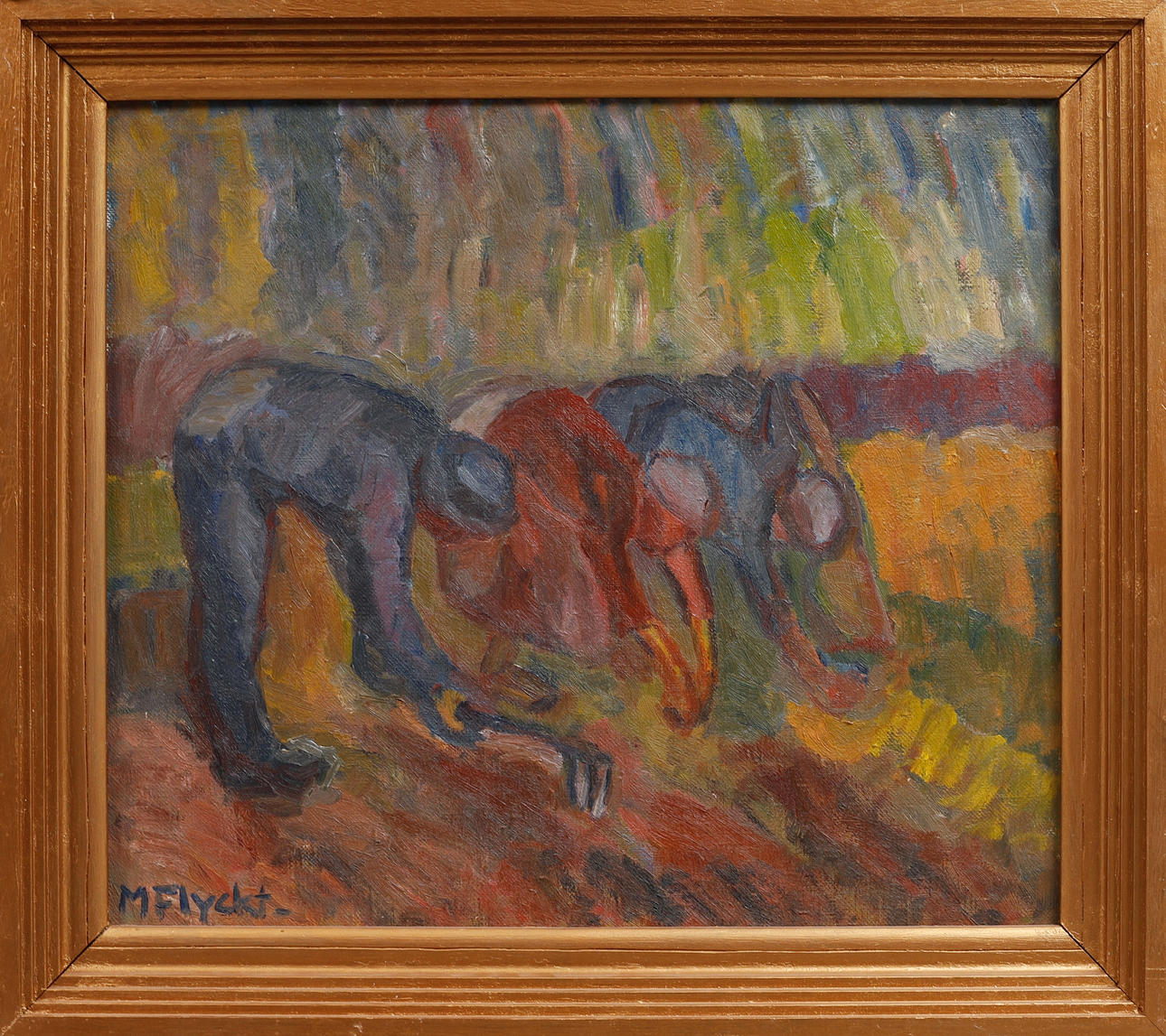 MANFRED FLYCKT. Figurer på åkern, olja på duk, signerad.