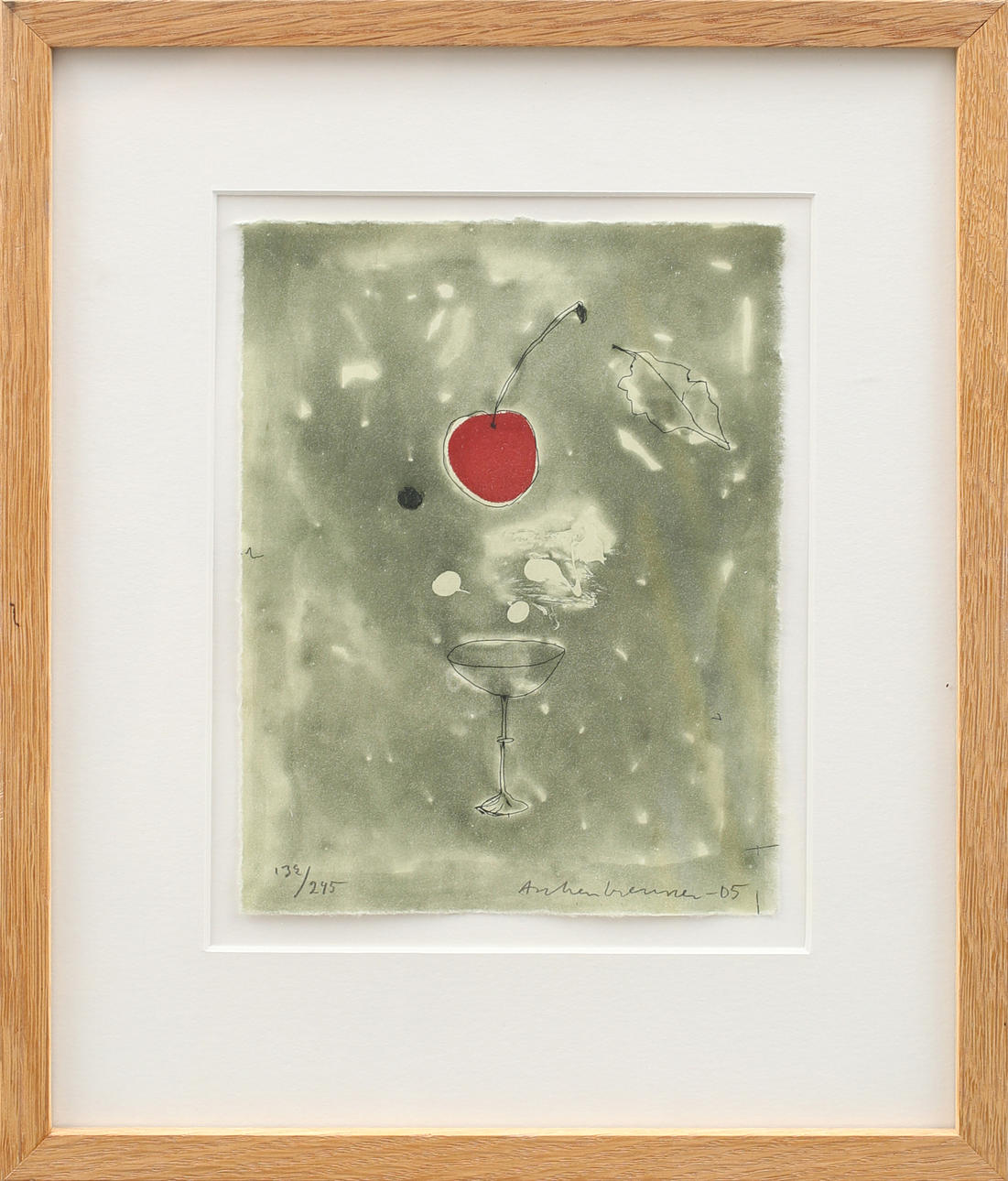 LENNART ASCHENBRENNER. Körsbär med glas, färgserigrafi nr 132/245, signerad Aschenbrenner och daterad -05.