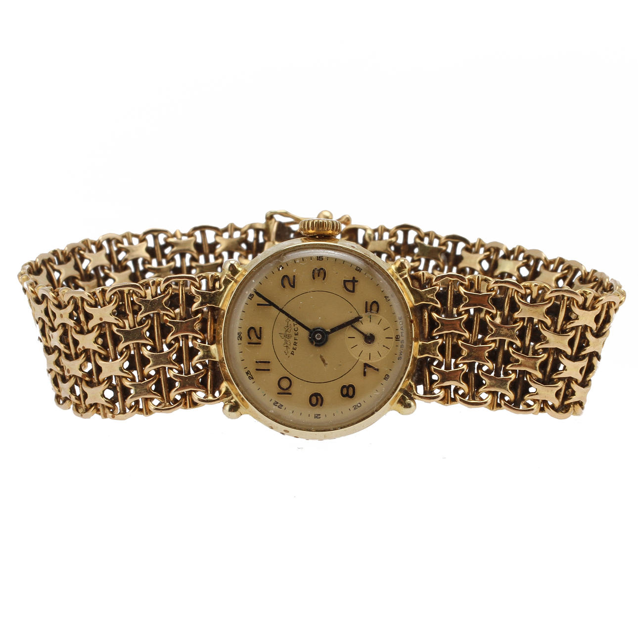 DAMARMBANDSUR, Perfecta 18k i länk, 14k i ur, 27 gram brutto.