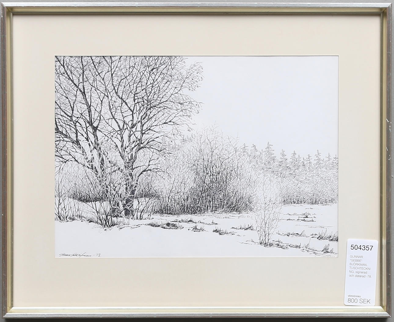 GUNNAR "GEBBE" BJÖRKMAN. TUSCHTECKNING, signerad och daterad -78.