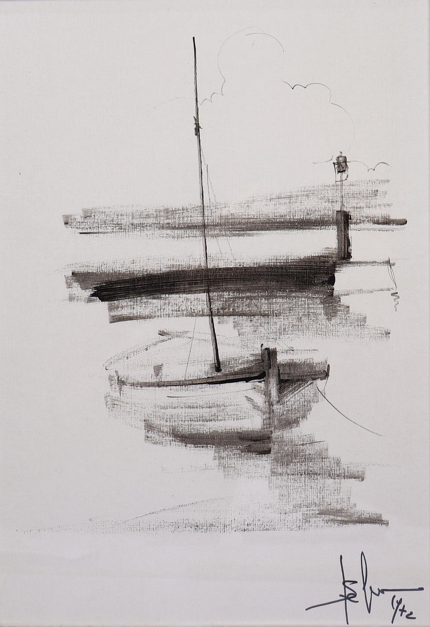 OIDENTIFIERAD KONSTNÄR. chalk, boat.