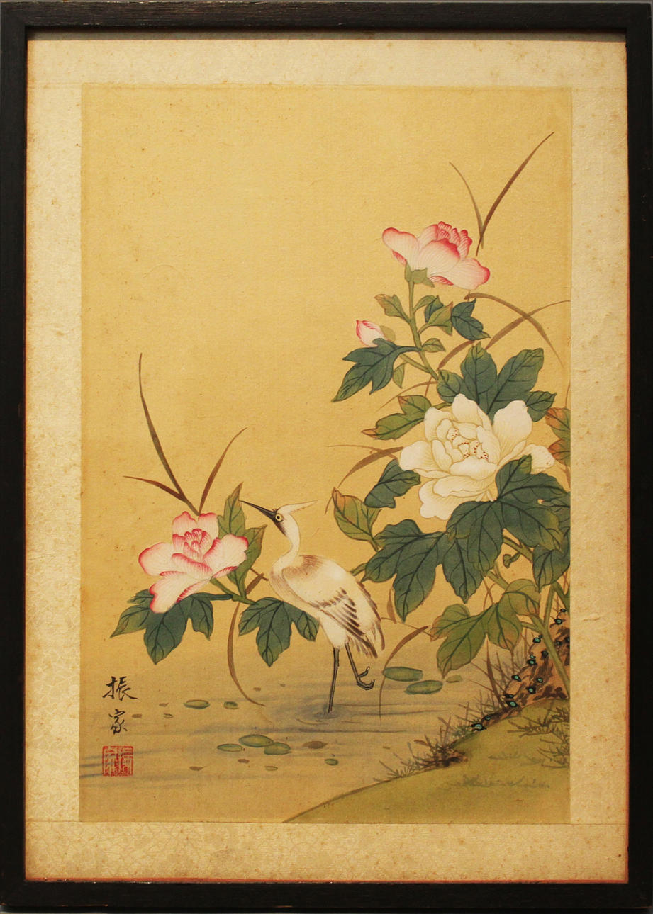 Japanskt sidenmåleri. 1890/1920-tal. Signerad.