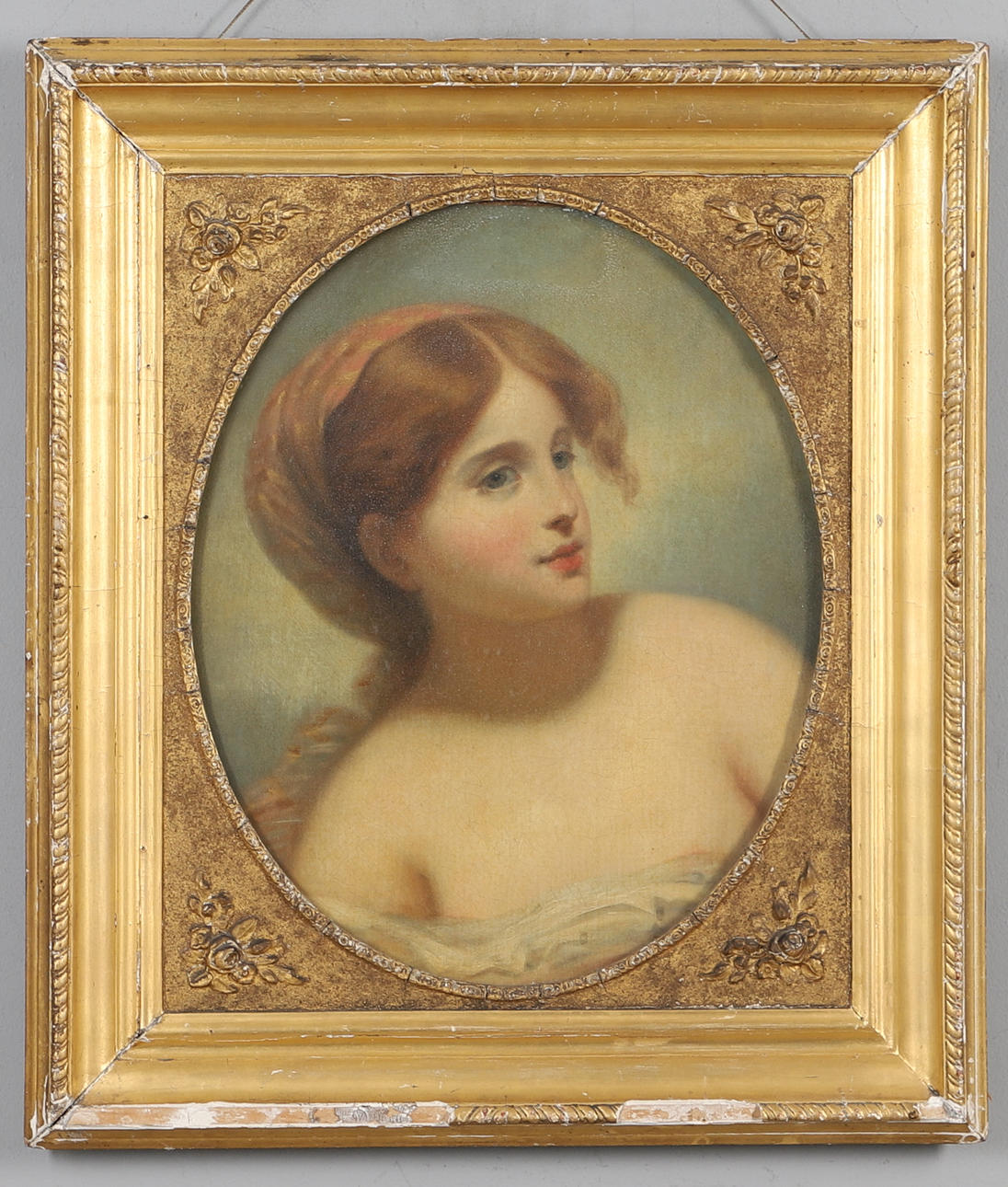 CIRCLE OF JAMES SANT (1820-1916). PORTRAIT OF A SEMI DRAPED YOUNG GIRL WEARING A PATTERNED HEADSCARF.