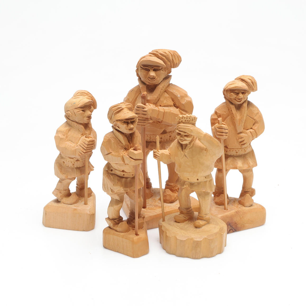 SCULPTURES, 5 pcs, wood, monogram signed.