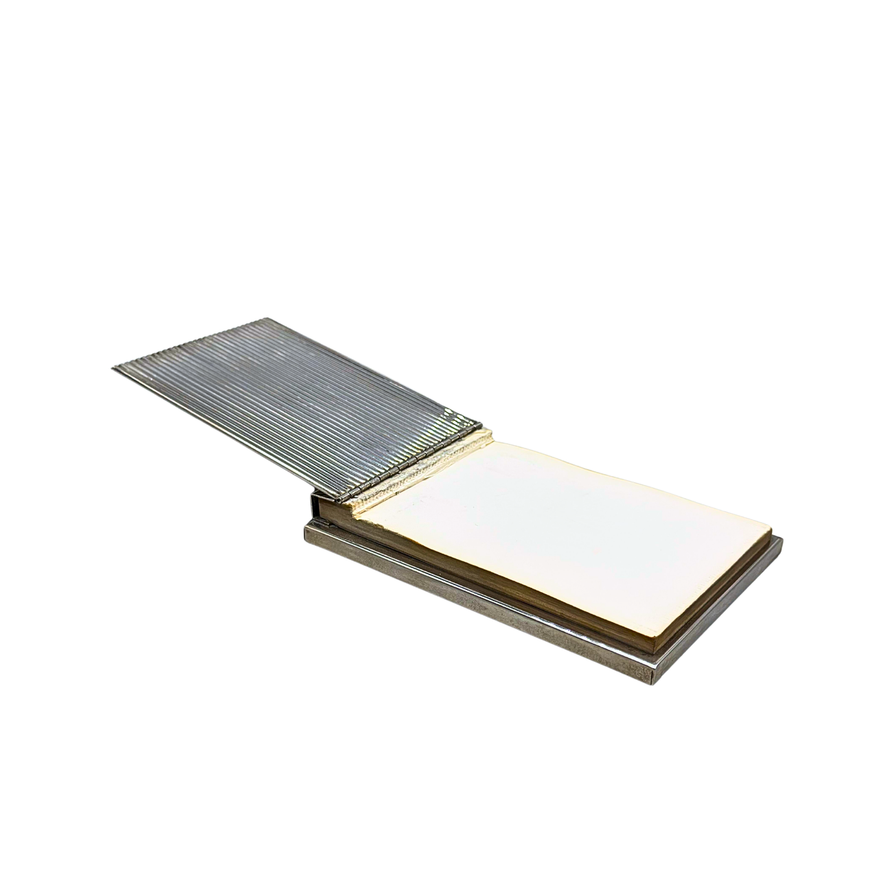 SILVER-PLATED MEMO PAD HOLDER WITH MEMO PAD.