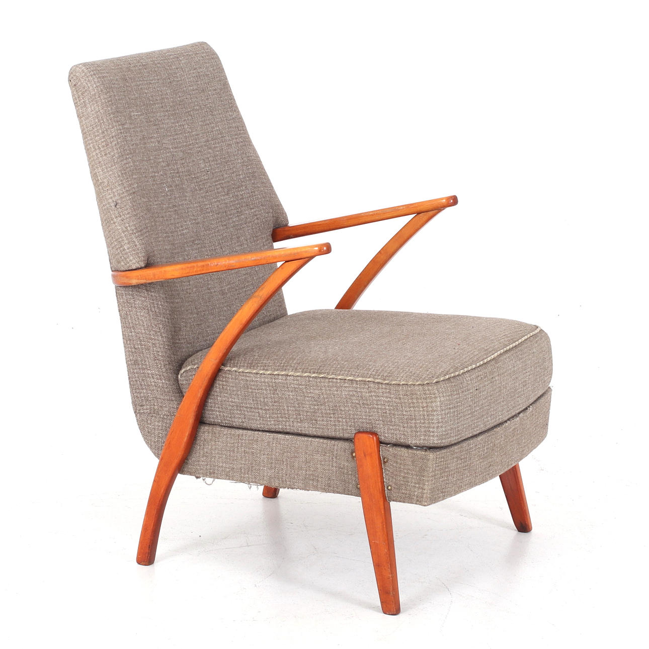FÅTÖLJ, textil, teak, 1950/60-tal.