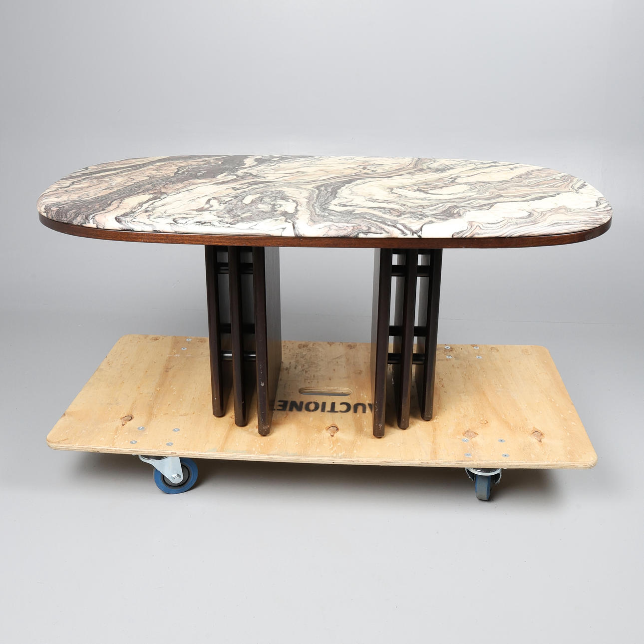 BENDIXEN DESIGNS, DENMARK, MARBLE TOPPED COFFEE TABLE.