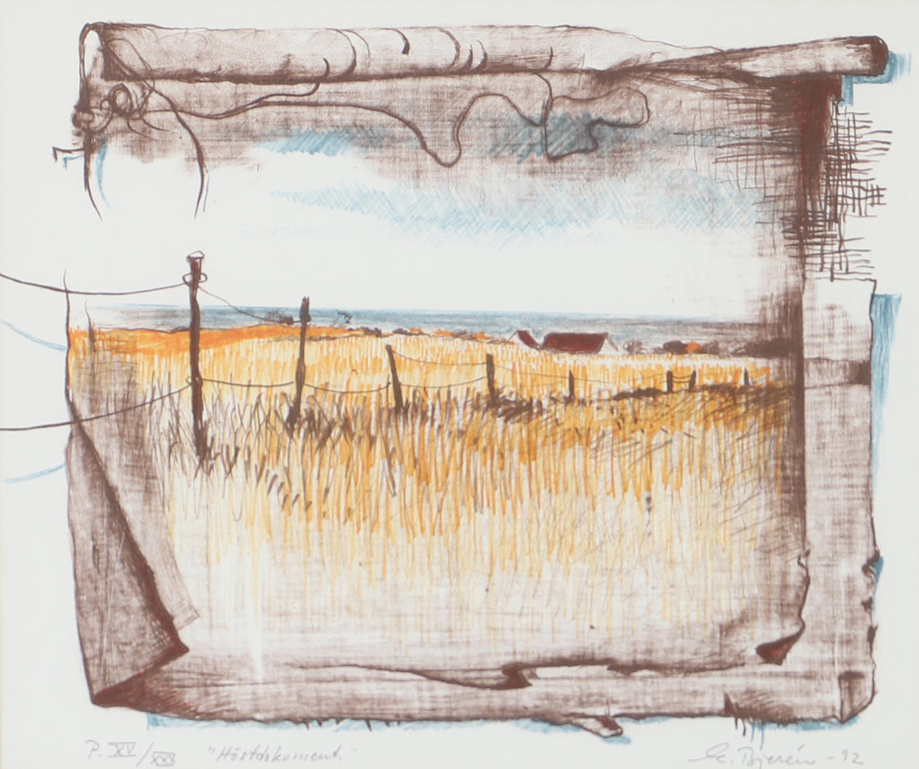 EKE BJERÉN. "Höstdokument", colour lithograph, signed E. Bjerén -92.