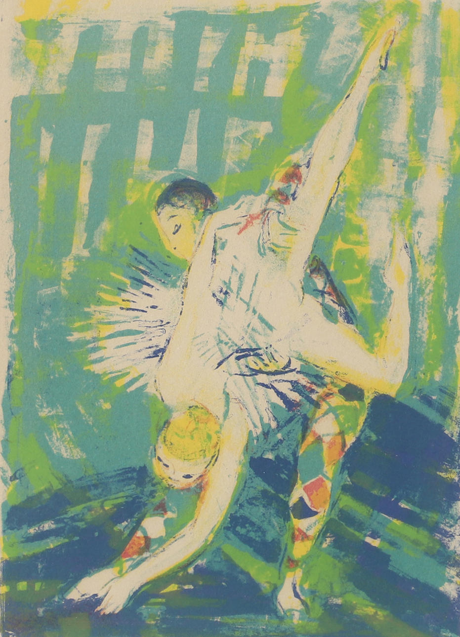 GERDA ÅKESSON. Dancing couple, colour lithograph, signed.