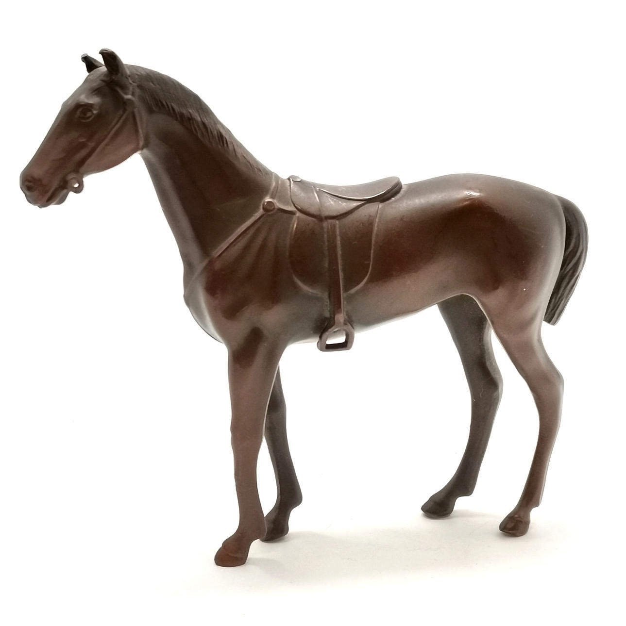 BRONZED STANDING HORSE SCULPTURE.