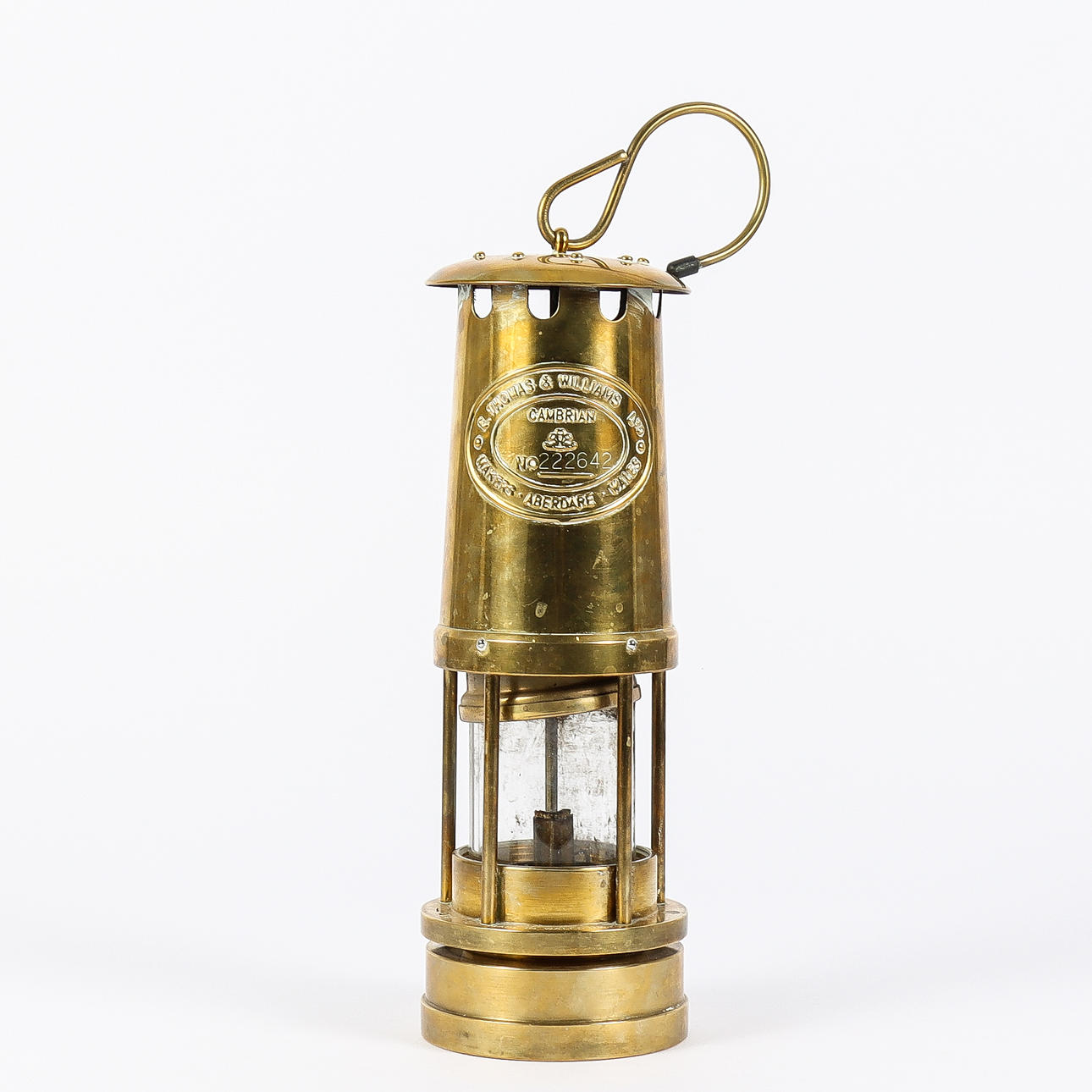 MINER'S LAMP brass, E Thomas & Williams.