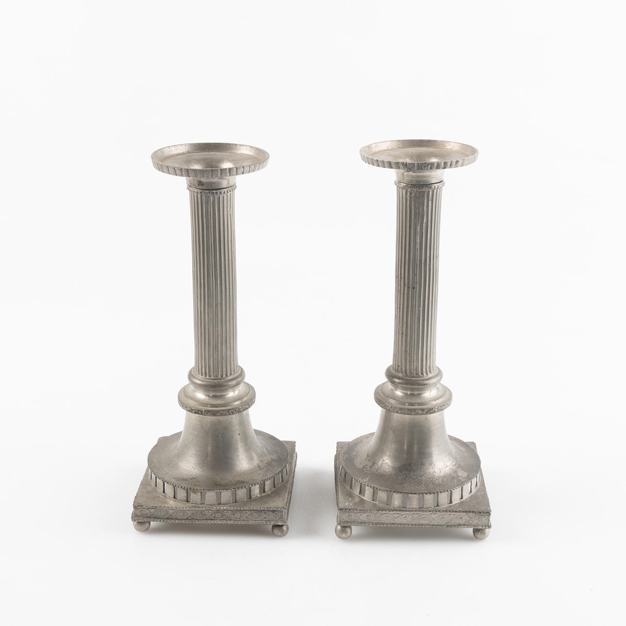 CANDLESTICKS, a pair, pewter, Late Gustavian.