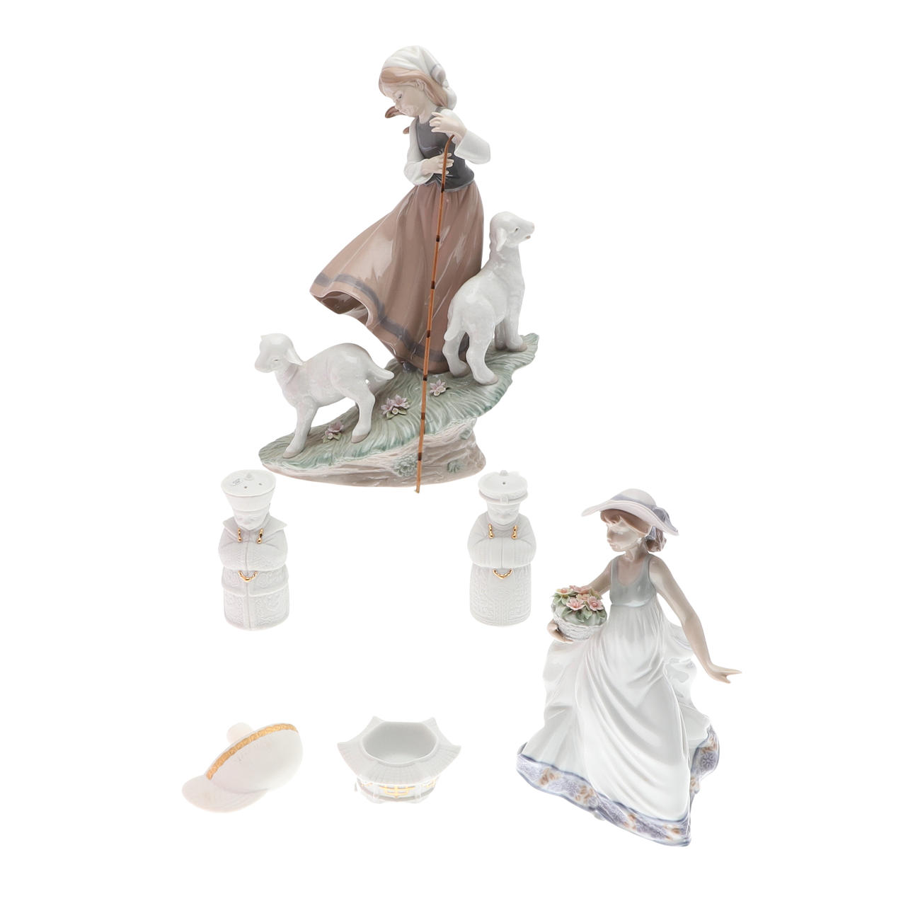 LLADRO PORCELAIN FIGURES & CONDIMENTS.