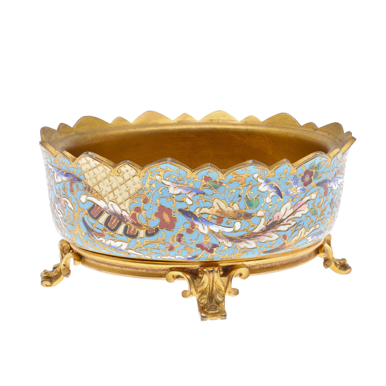 SMALL CLOISONNE & GILT METAL DISH.