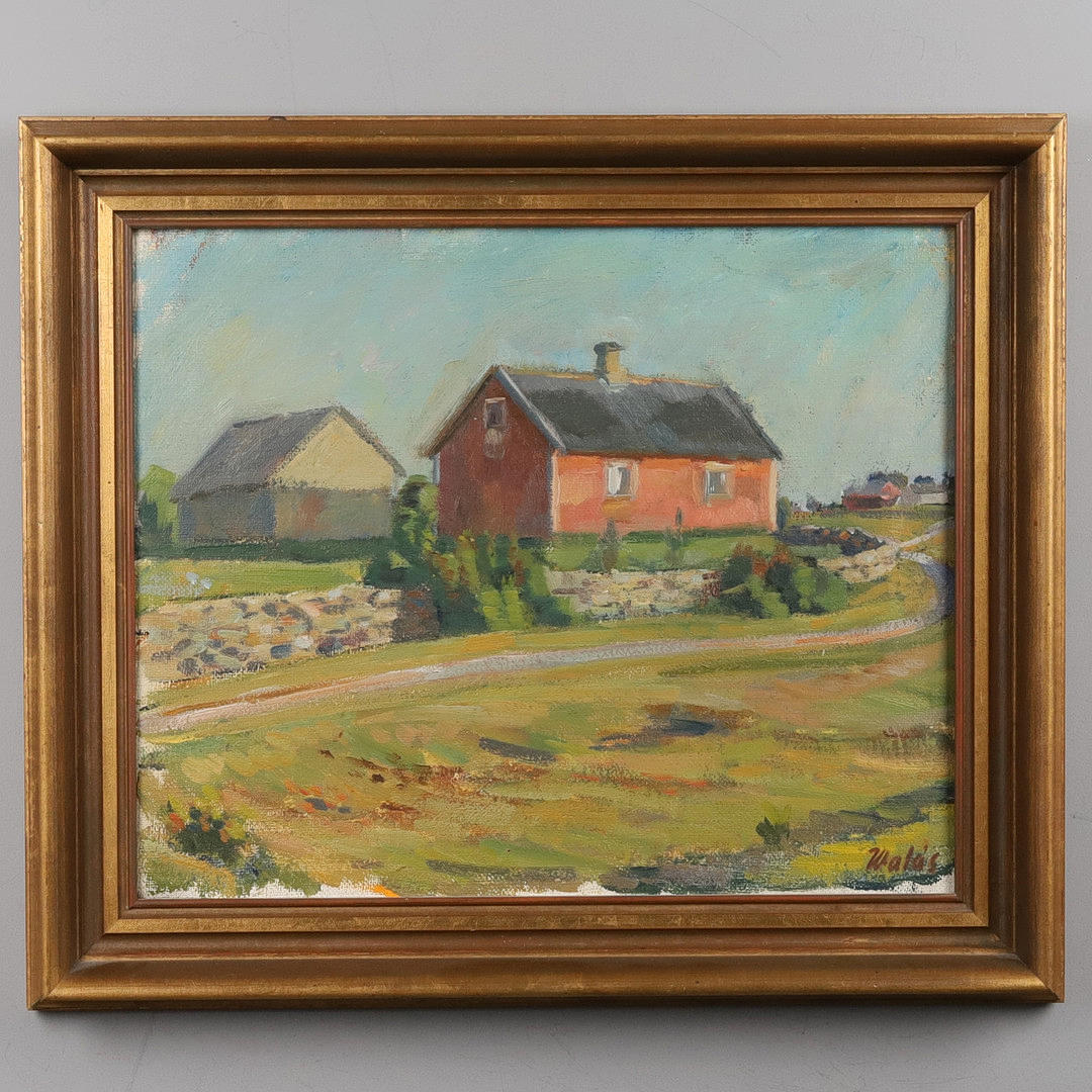 HERBERT WALÅS. OIL ON CANVAS, "House view", signed.