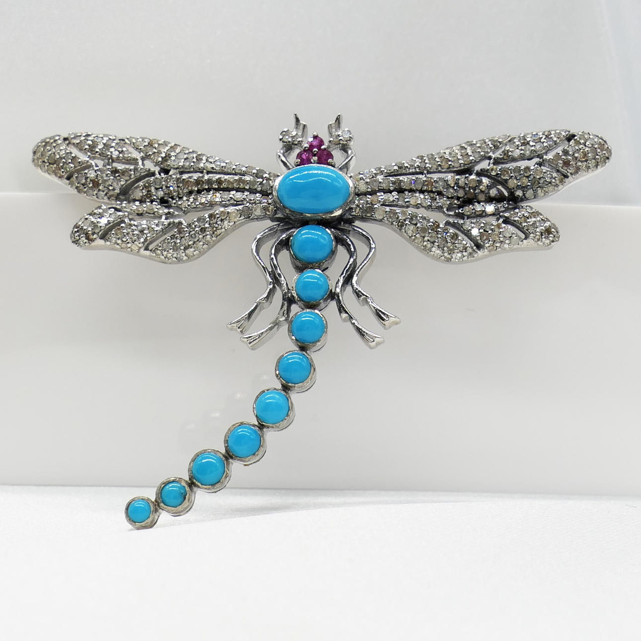 TURQUOISE & DIAMOND dragonfly brooch.