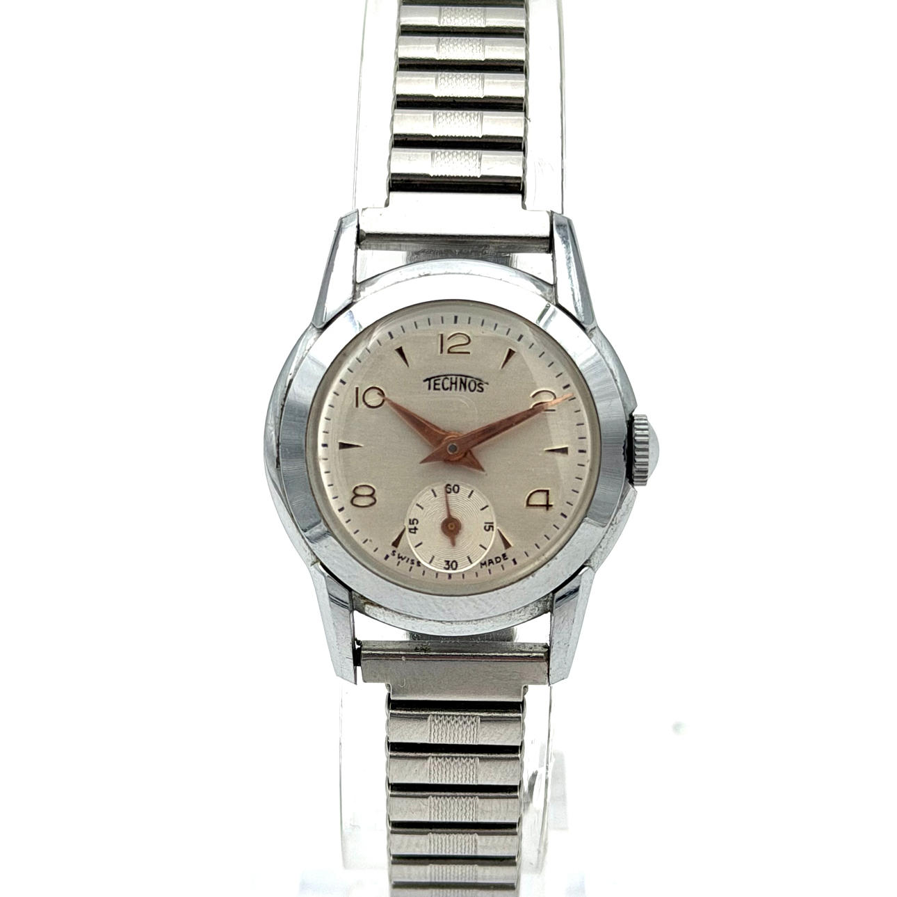 TECHNOS, wristwatch, manual, steel.