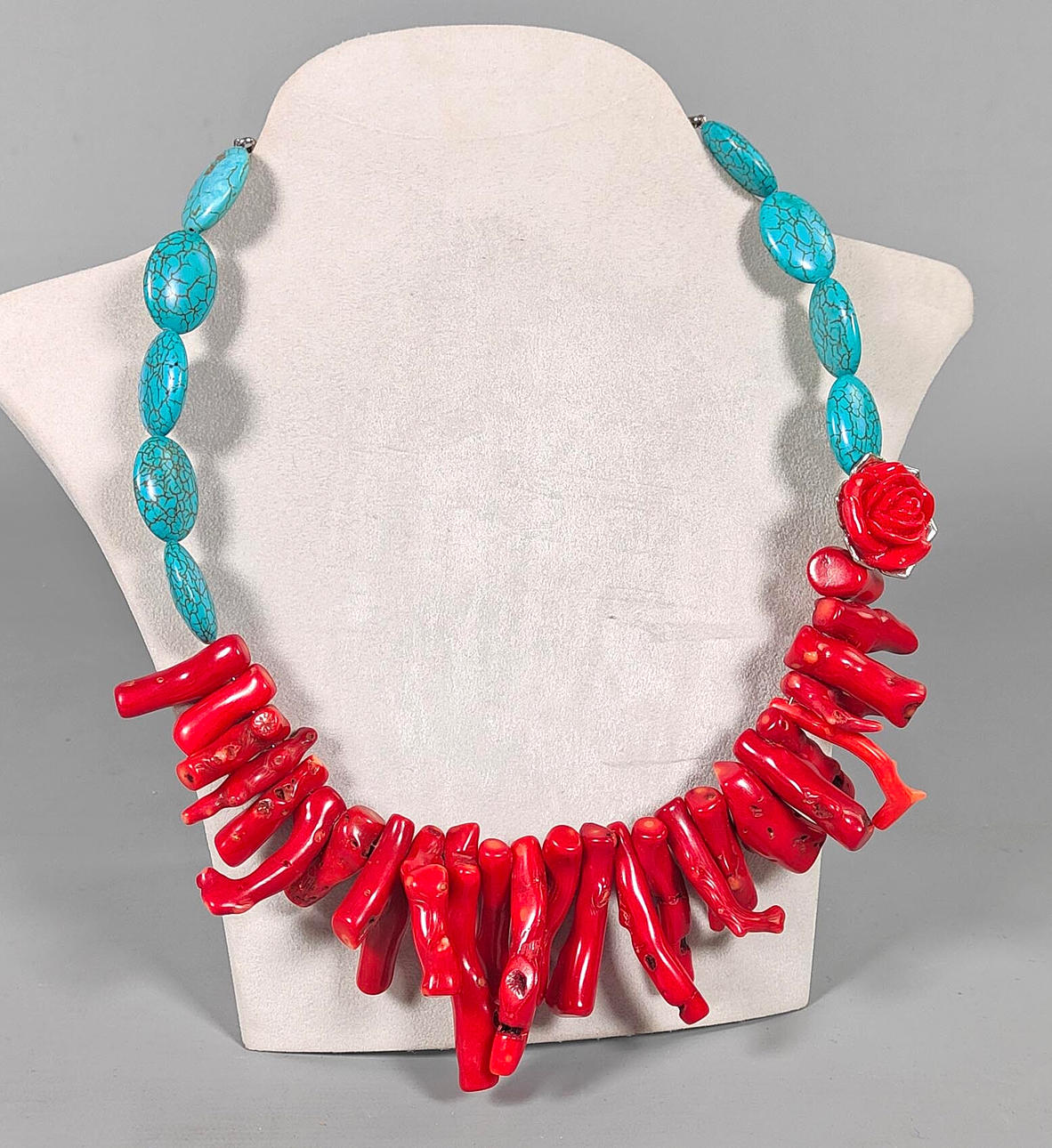 Imposing coral necklace.