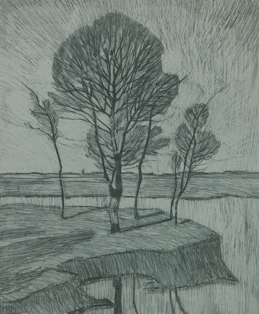 ERNST NORLIND. Landscape with trees, lithograph, signed.