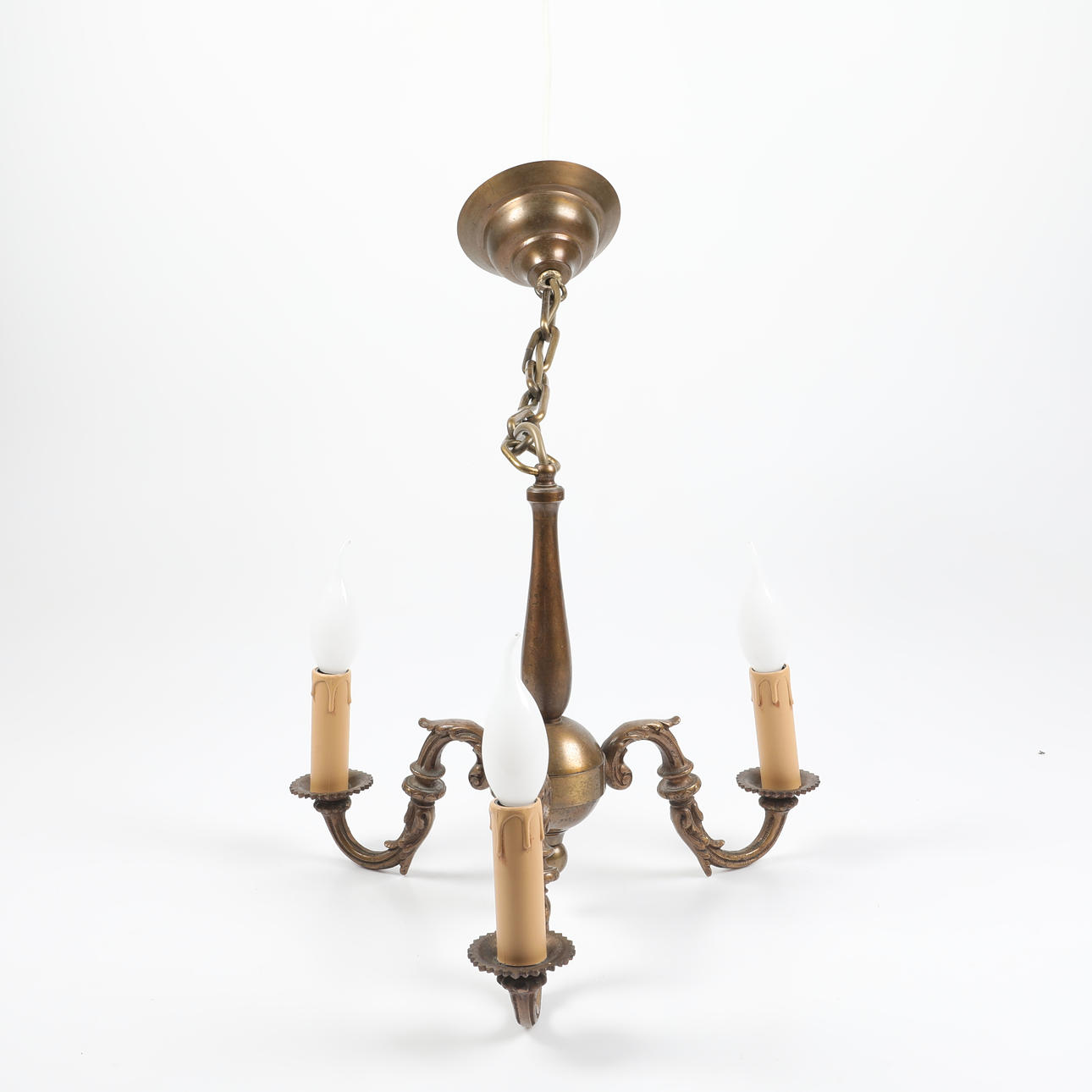 CEILING LAMP, 3 light points, brass, 20th century.