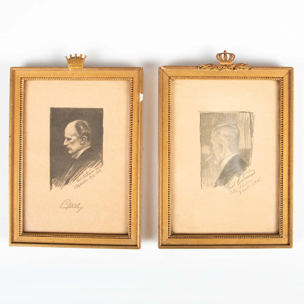 EMIL ÖSTERMAN. Teckningar, blyerts, 2 stycken, 1915-16.