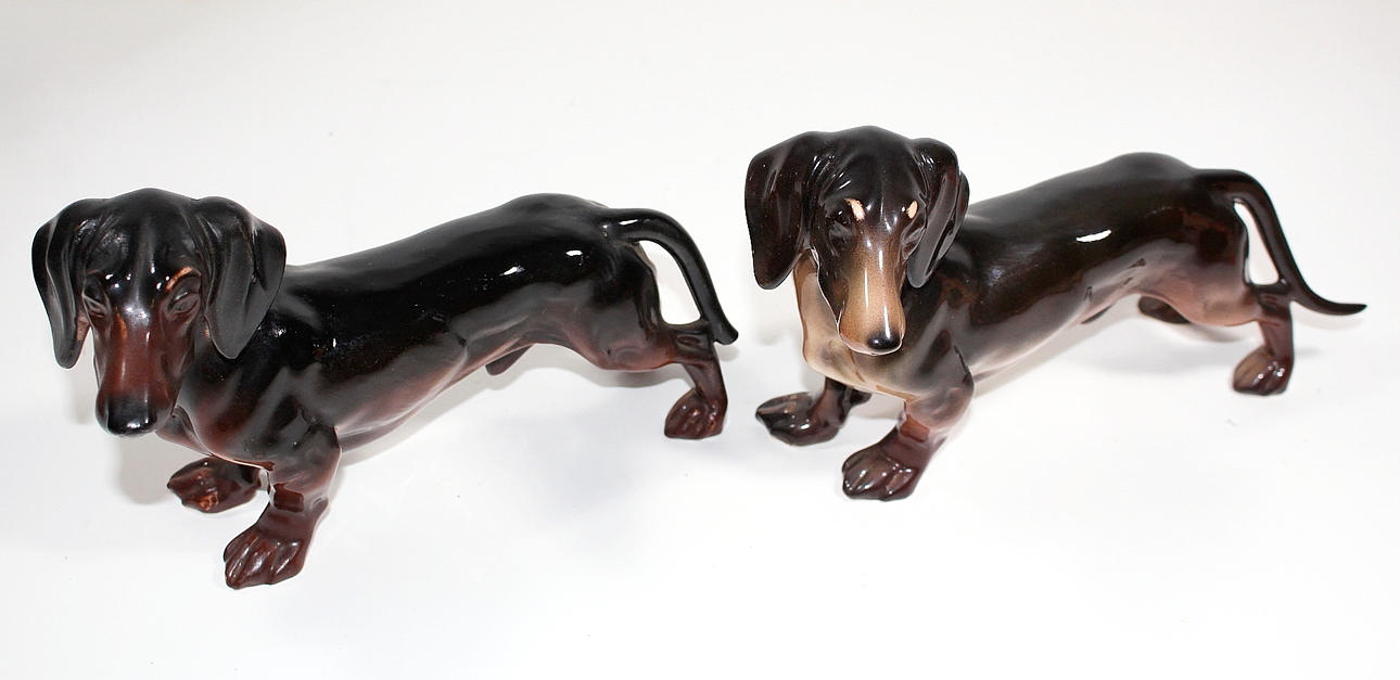 FIGURIN, 2 st, porslin, taxar, Handarbete, Katzhutte Germany.