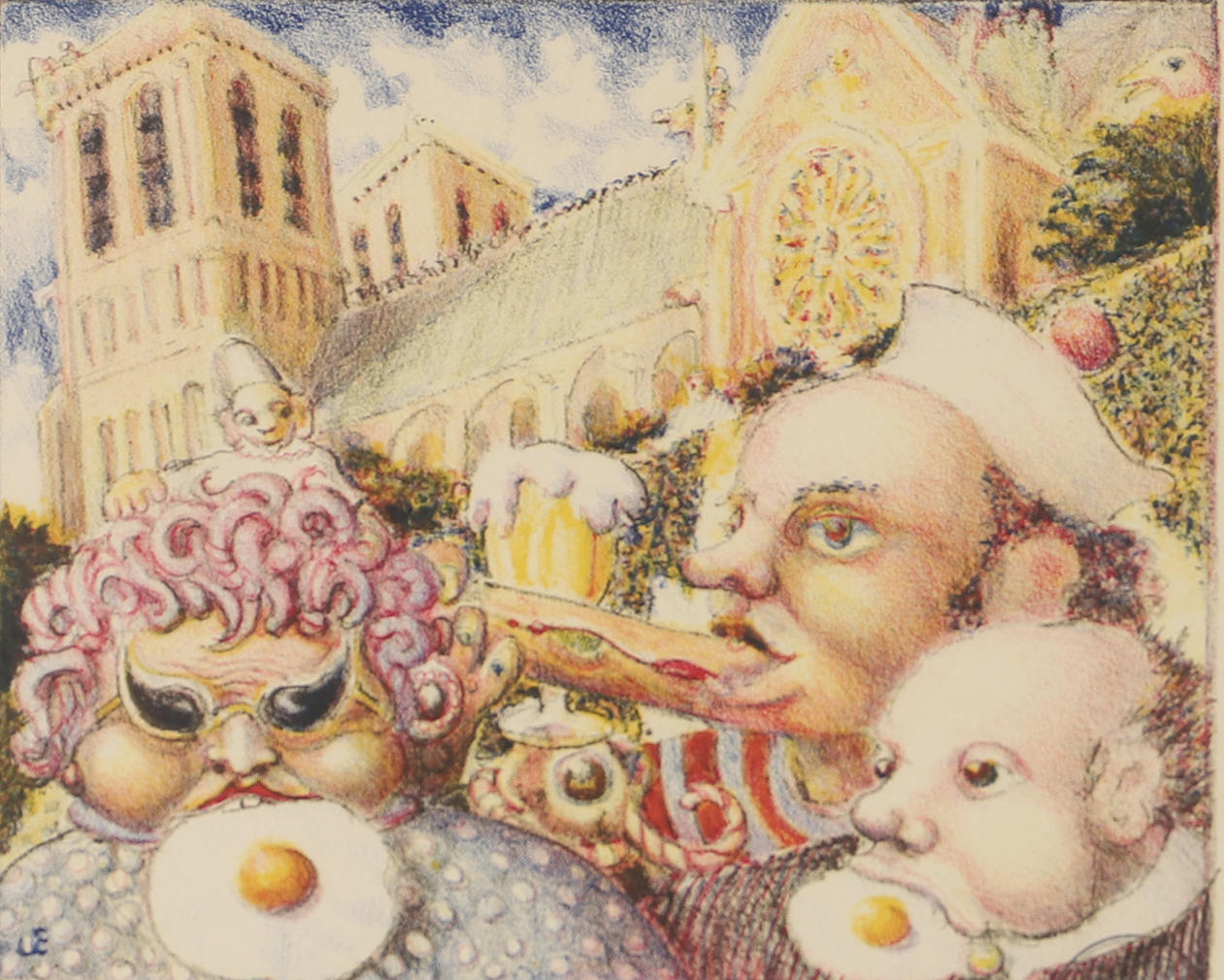 JEPPE EISNER. Figure composition, colour lithograph, signed.