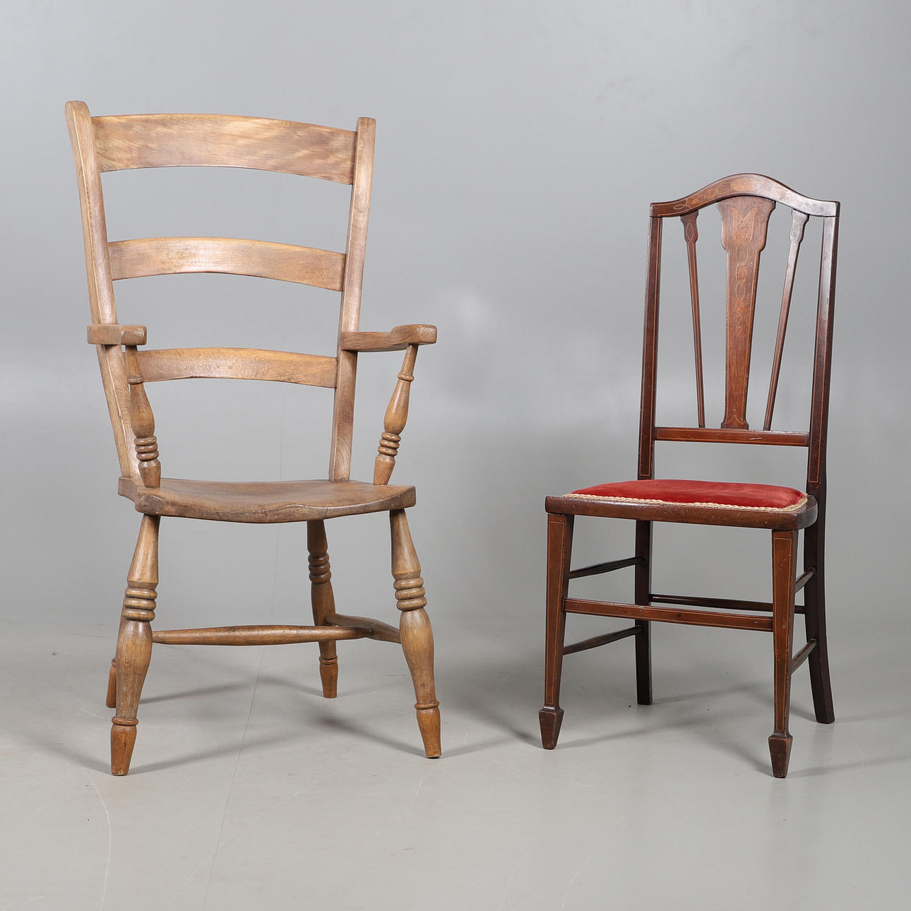 OAK ELBOW CHAIR WITH ANOTHER.