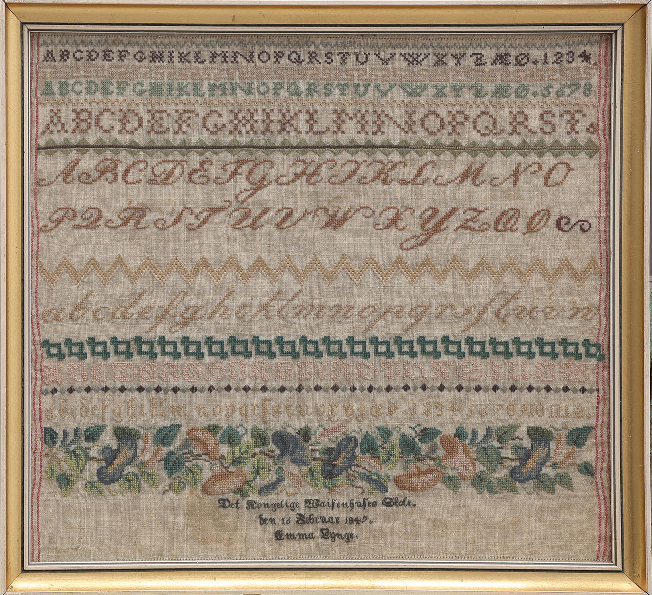 SAMPLER, DENMARK, DATED 1847.