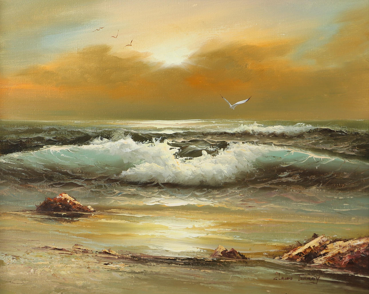 CLAUDE TERRAY. Seascape, oil on canvas, signed.