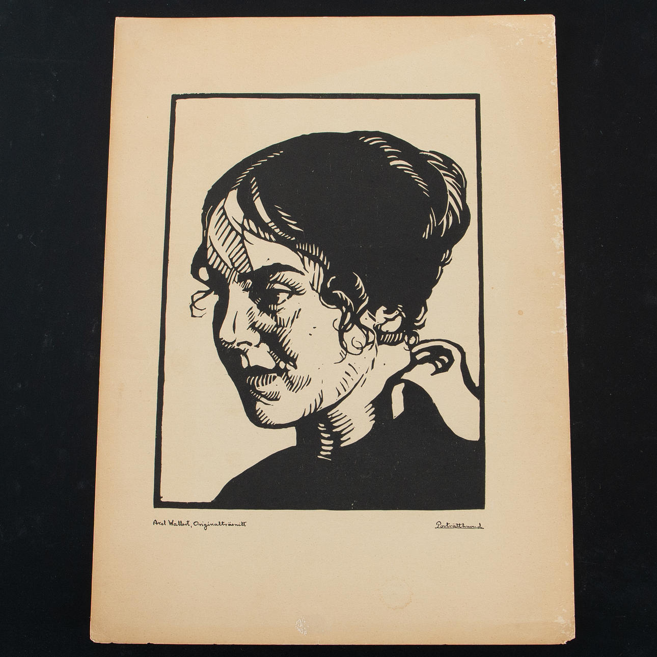 AXEL  WALLERT. Träsnitt, "Porträtthuvud".