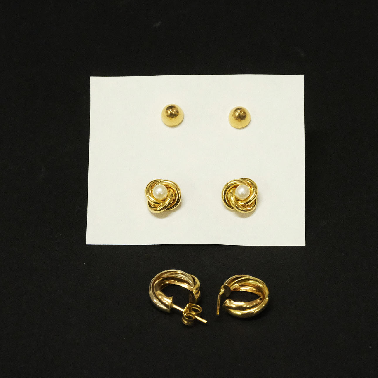 EARRINGS, THREE PAIRS, 18K GOLD.