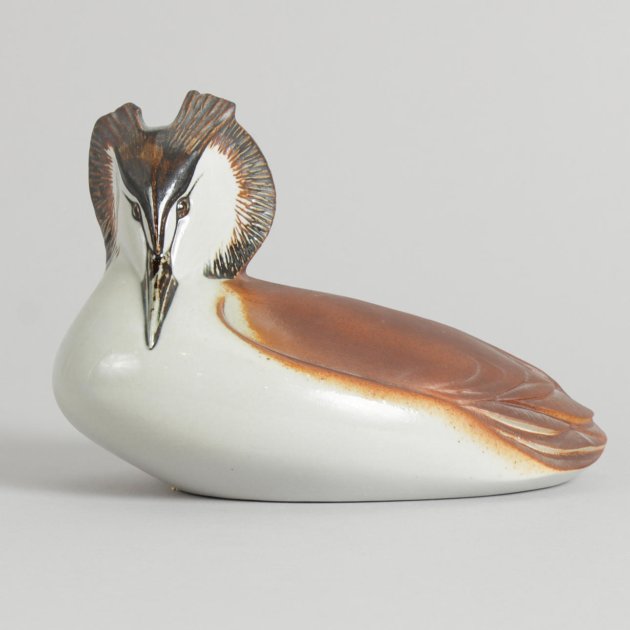PAUL HOFF. Great crested grebe, ceramic, Gustavsberg, signed.