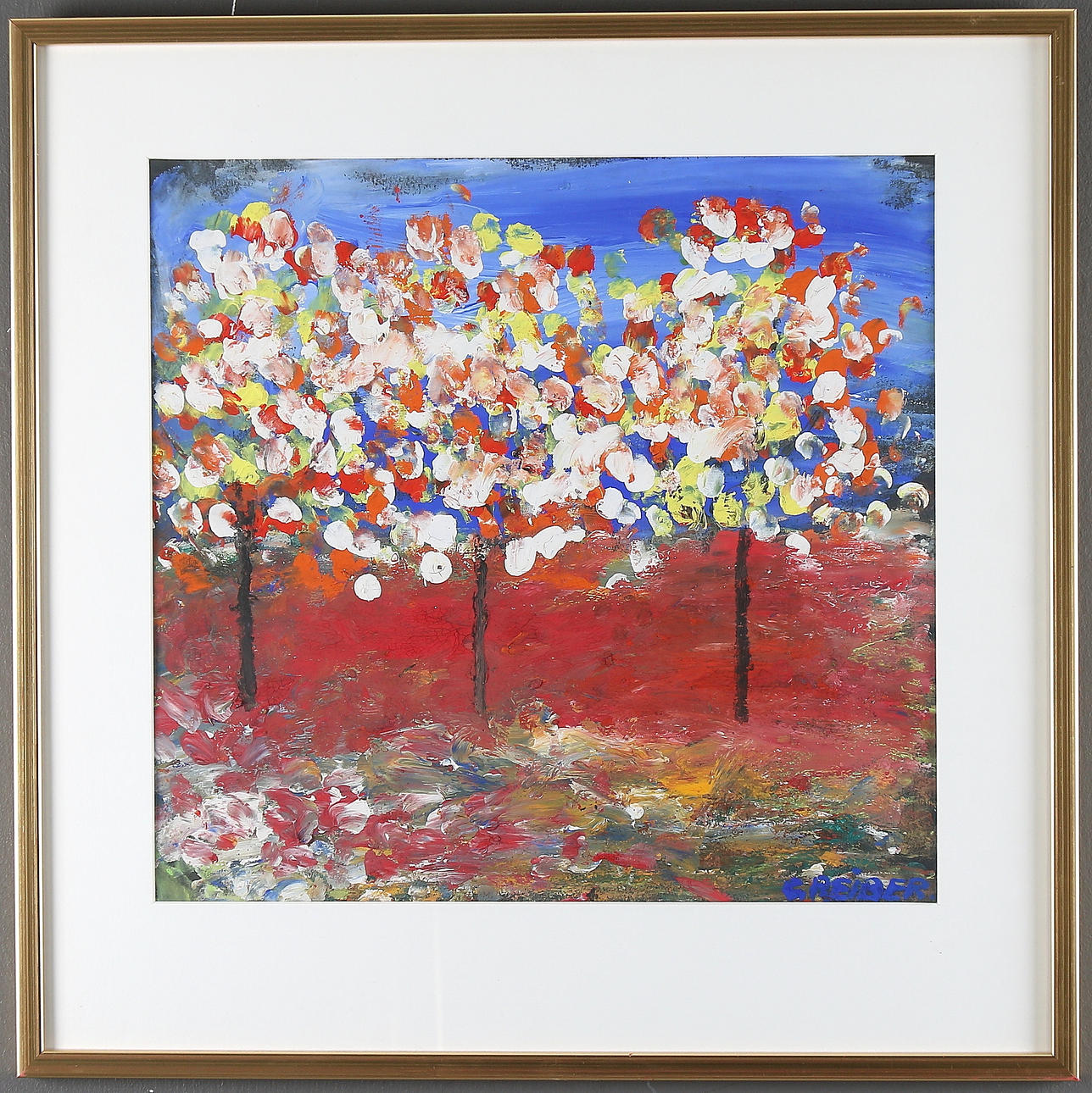 GUNNAR GREIBER. Träd, olja på papper, signerad.