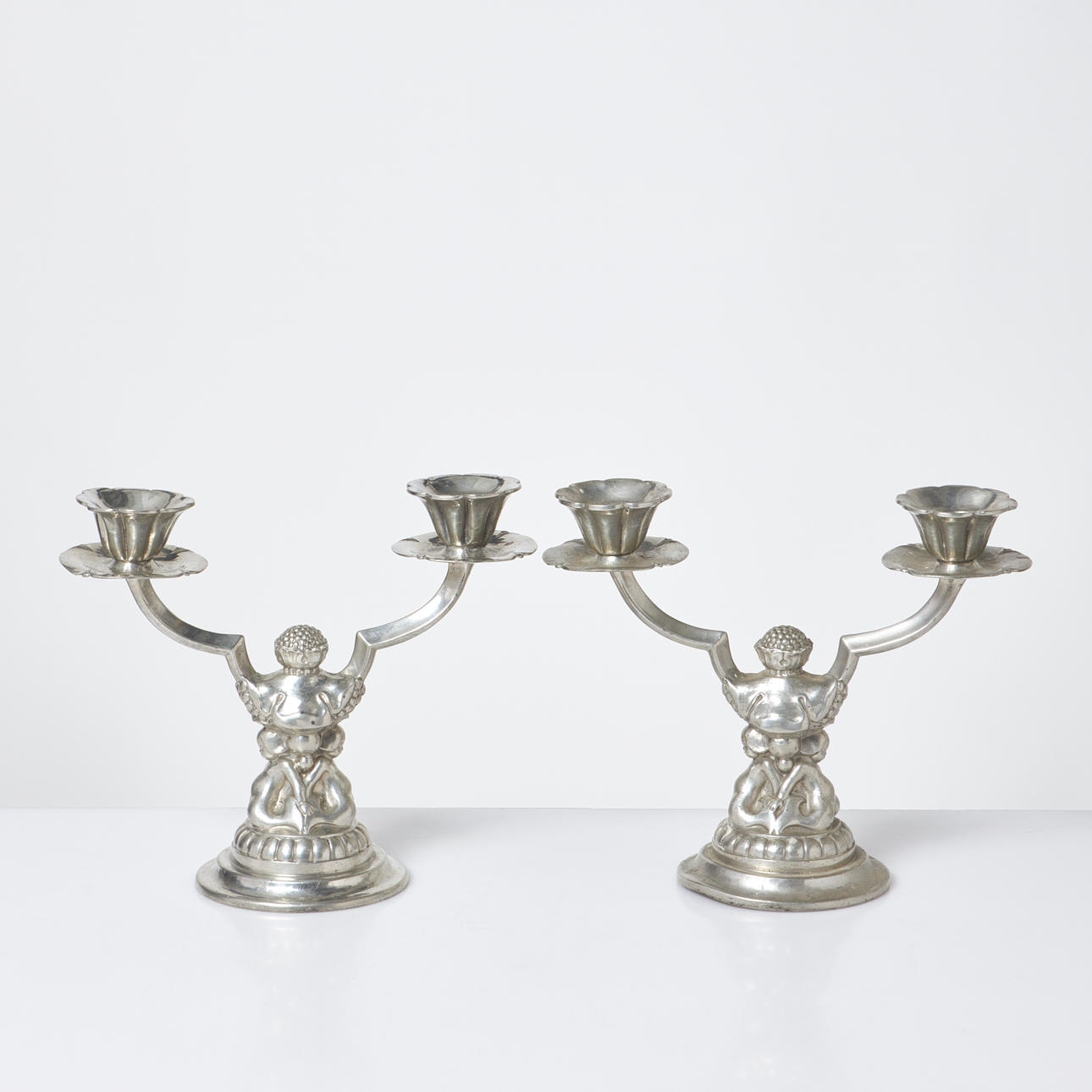 CANDELABRA, a pair, c. 1920s, pewter, Denmark.